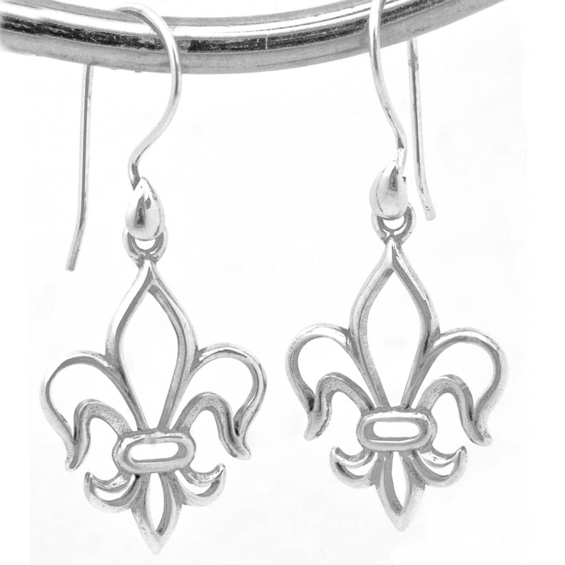 Sleek Petite Iconic NOLA Fleur de Lis Sterling Silver Dangle Drop Earrings
